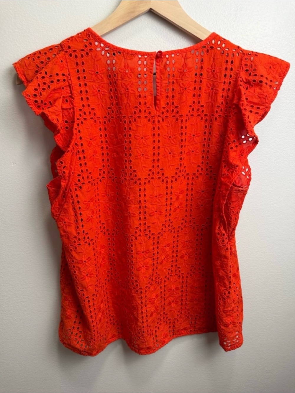Madewell Orange Eyelet Flutter Sleeve Cotton Blouse Medium - Picture 6 of 9